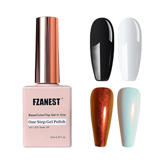 FZANEST Black and White Gel Nail Polish, No Wipe Base Top Coat Color 3 in 1 One Step Gel Polish Chrome Nail Powder Soak Off LED UV Nail Art Starter Manicure