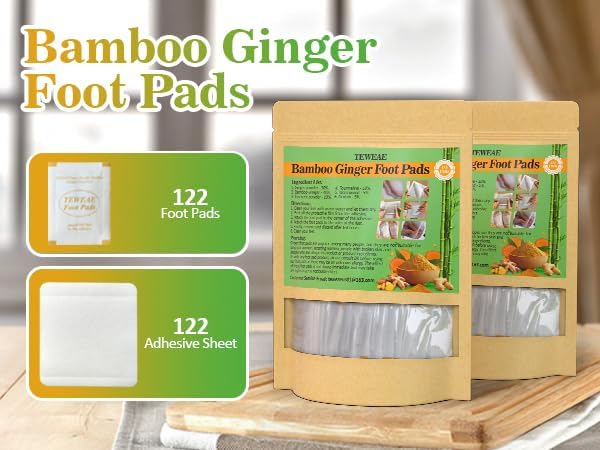 TEWEAE 122 Pads Foot Pads Natural Turmeric & Ginger, Wormwood, Bamboo Vinegar, Included 122Pads Goodnight Patches and 122 Adhesive Sheets