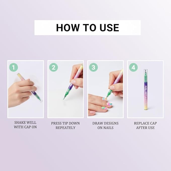 Nail Art Pens Kit, Quick Dry Nail Polish Pens in 12 Colors, Easy Art Markers for DIY Nails, Weddings and Creative Manicures