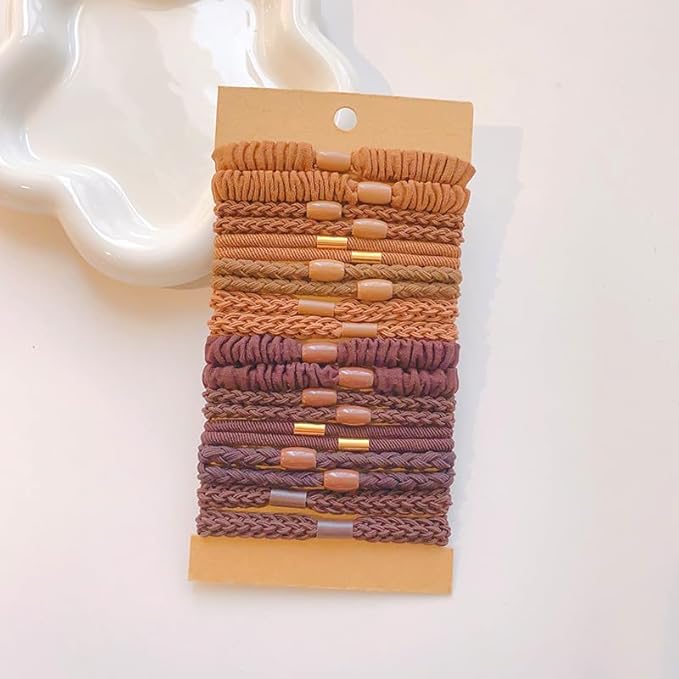 Multistyle Hair Ties Set: Gentle High Elasticity Ponytail Scrunchie Bracelet for Women (27-Light+Dark Brown Set:20, One Size)
