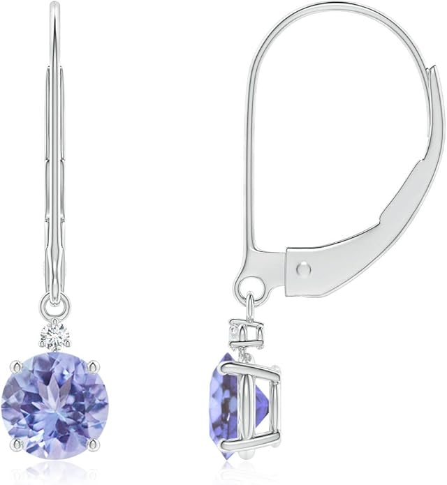 ANGARA Natural Tanzanite Earrings for Women | Tanzanite and Diamond Leverback Drop Earrings in 14K Solid Gold/Platinum | December Birthday, Anniversary, Gemstone Jewellery Gift