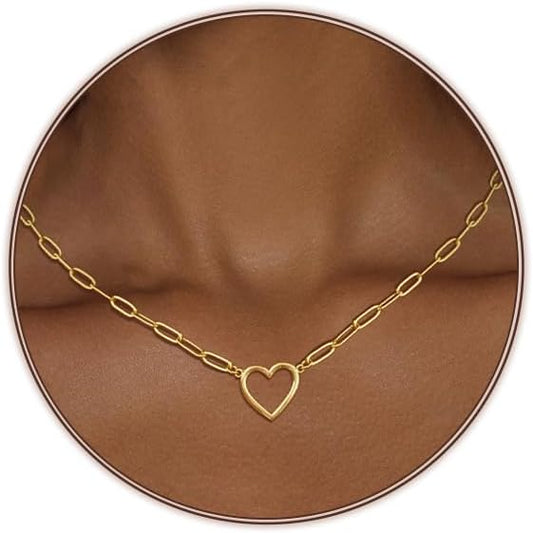 Airmb Cute Heart Necklace for Women Gold/Silver Plated Heart Pendant Choker Necklaces Tendy Love Heart Chain Necklace Dainty Gold/Silver Necklace Jewelry Gifts for Women