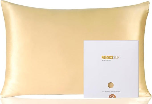 ZIMASILK 100% Pure Mulberry Silk Pillowcase for Hair and Skin Health,Soft and Smooth,Both Sides Premium Grade 6A Silk,600 Thread Count,with Hidden Zipper,1pc(Standard 20''x26'',Champagne)