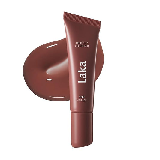 Laka Fruity Lip Glotioner, 10ml/0.33 fl.oz, Lip Gloss with High Shine Vivid Colors, Jelly tip for Hygienic & Easy Application, Plumping Conditioner, Vegan, K-Beauty (#709 Vintage)