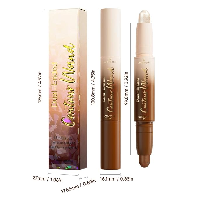 Dual-Ended 2-in-1 Cream Contour & Highlighter Stick Makeup For Face & Body – Waterproof, Long-Lasting, Suitable for All Skin Tones, 05#Nuetral Nude + Silver Shimmer