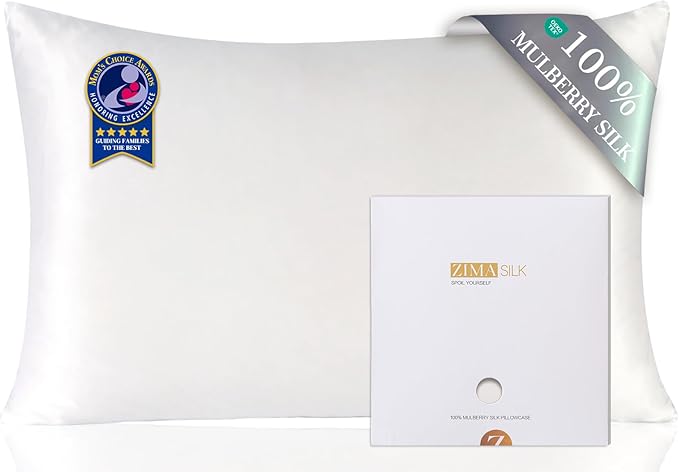 ZIMASILK 100% Pure Mulberry Silk Pillowcase for Hair and Skin Health,Soft and Smooth,Both Sides Premium Grade 6A Silk,600 Thread Count,with Hidden Zipper,1pc(Toddler 13''x18'',White)