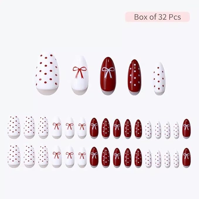 RPNZL Press On Nails - Paris | French Tip, UV Finish Almond Nails, Reusable | 16 Sizes - 32 Nails in Kit with Glue (Love)