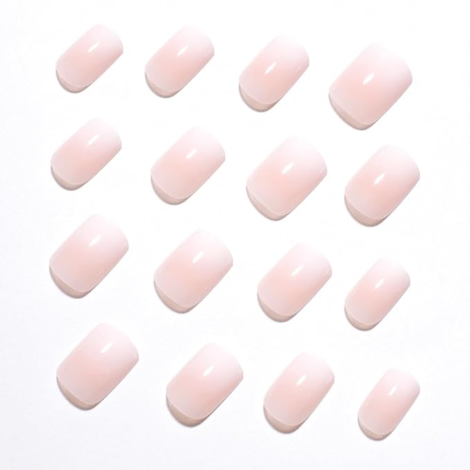 XZMeiLun Pink Nude Ombre Press On Nails Short Square, Gradient French Tip Designer Fake Nail Reusable Real Acrylic Nails for Women, Glossy Soft Gel False Nail with Glue On Nails, Wedding Stick On Nail