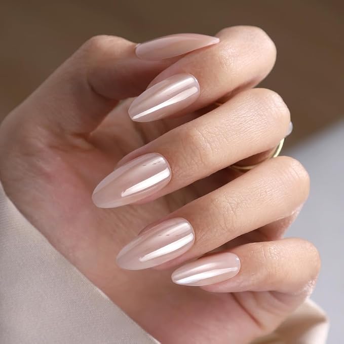 RPNZL Press On Nails - Glazed Doughnut | Chrome Glazed Long Almond Fake Nails Tip, Salon Quality | 32 Nails, 16 Sizes Kit with Glue and Adhesive Tabs I Female Founded - Beauty, Self Care