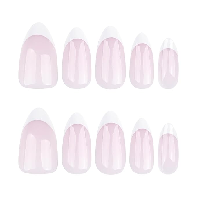 XZMeiLun White French Tips Press On Nails Almond Short, Grey Purple Press On Nails, Designer Reusable Acrylic Nails Press Ons, Fake Nails With Glue On Nails, Daily Wear Floral False Nails For Women