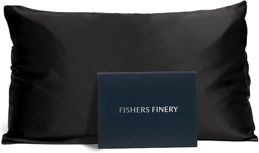 Fishers Finery 19mm 100% Pure Mulberry Silk Pillowcase, Quality Tested (Black, Q)