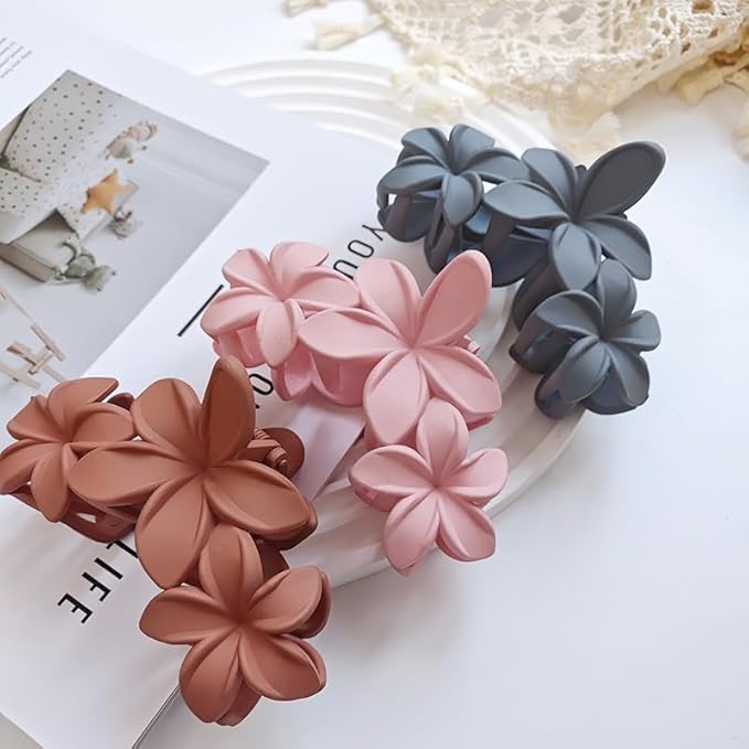 SPEVERT Clips for Women,6PCS Frosted Flower Hair Claw Stylish Hawaiian Beach Big Hair Clips for Thick Long and Curly Hair No Slip Grip ﻿ (1)