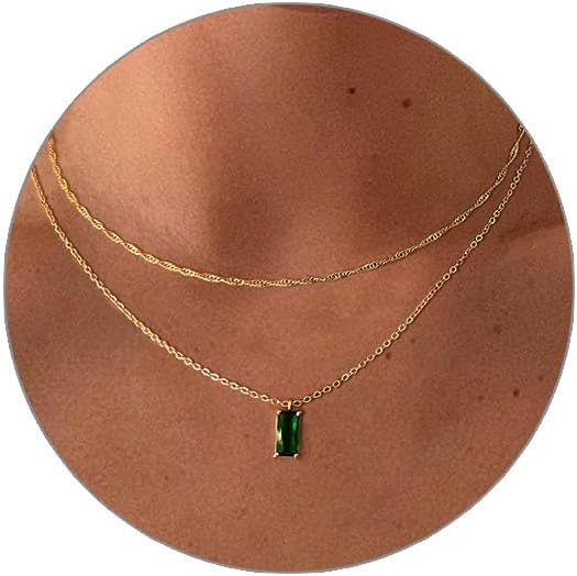 Luxval Diamond Pendant Gold Necklace for Women，Dainty 18k Gold Plated Choker Necklaces Simple Gold Jewelry Gifts for Women Girls