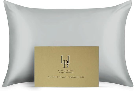 Silk Pillow Cases Certified Organic 100% Pure Mulberry Silk Pillowcase Grade 6A 25 Momme Pillowcase (Gray, Standard, Pack of 1)