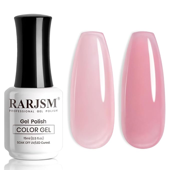 RARJSM Nude Gel Nail Polish Purplish Pink Sheer Neutral Skin Tone Color Ice Jelly Clear Pink Gel Polish Transparent Nail GelPolish Soak off UV LED Cured for Home Salon DIY Manicure 15ml Single Bottle