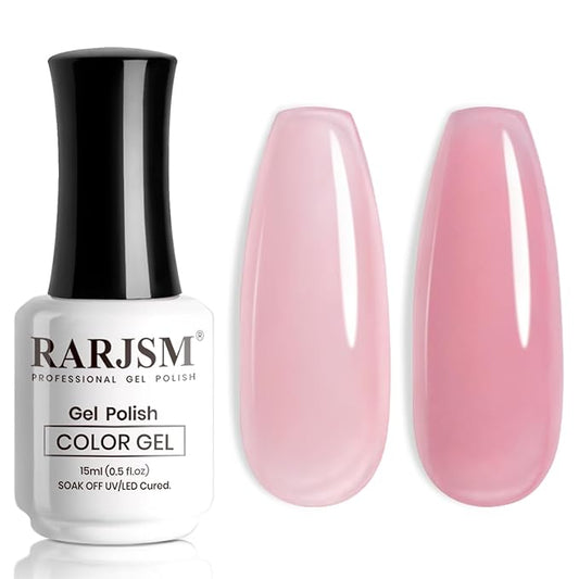 RARJSM Nude Gel Nail Polish Purplish Pink Sheer Neutral Skin Tone Color Ice Jelly Clear Pink Gel Polish Transparent Nail GelPolish Soak off UV LED Cured for Home Salon DIY Manicure 15ml Single Bottle