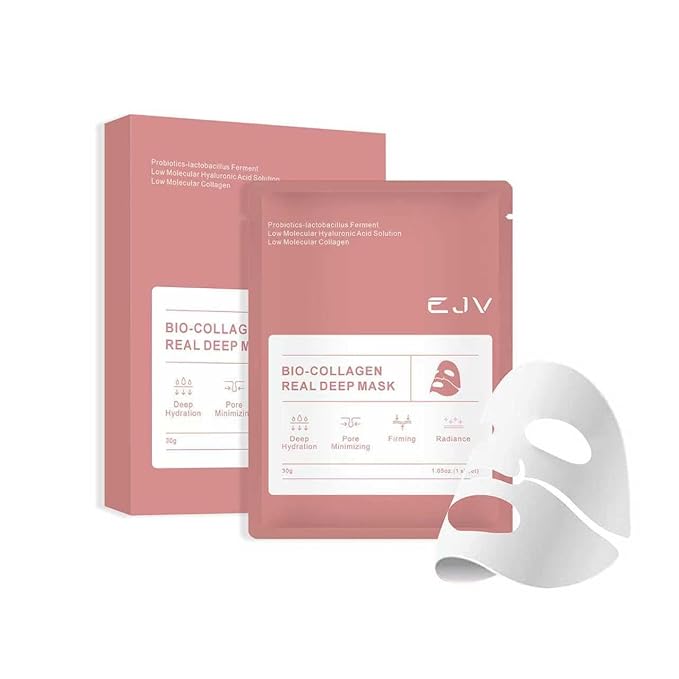 EJVIONPI Bio-Deep Collagen Face Mask, Overnight Deeply Hydrate, Korean-style Ultimate Skincare, Suitable for Ladies' Delicate Skin Care, Pore Minimizing, Firm Skin -1.05oz (30g) x 4PCS