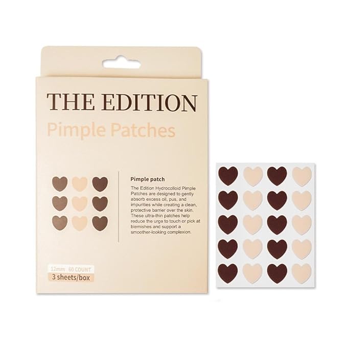 The Edition - Pimple Patches - Heart Shaped Hydrocolloid Pimple Extractor – Cute Acne Spot Treatment for Overnight, Zit Blemish Cover, Waterproof, For all Skin types (60 Count)