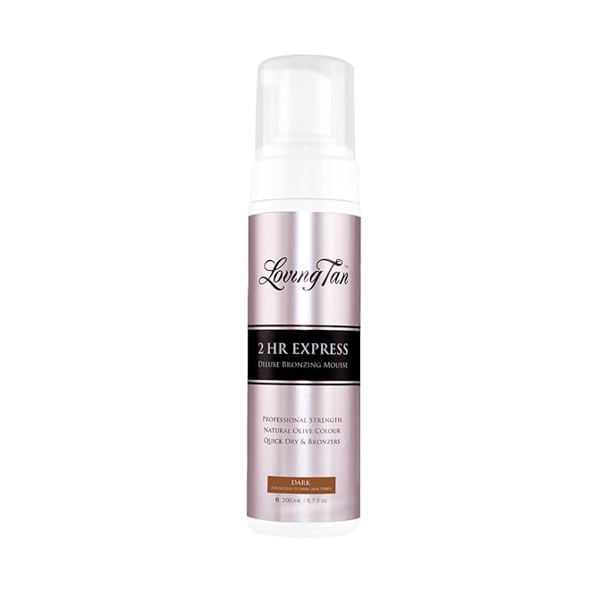 Loving Tan 2 HR Express Self Tanning Mousse, Dark - Streak Free, Natural, Professional Quality - 5+ Sunless Self Tanner Applications per Bottle, Cruelty Free, Naturally Derived DHA - 6.7 FL Oz