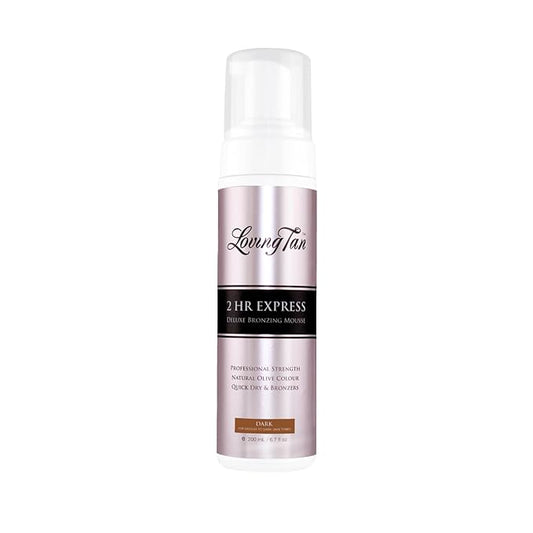 Loving Tan 2 HR Express Self Tanning Mousse, Dark - Streak Free, Natural, Professional Quality - 5+ Sunless Self Tanner Applications per Bottle, Cruelty Free, Naturally Derived DHA - 6.7 FL Oz