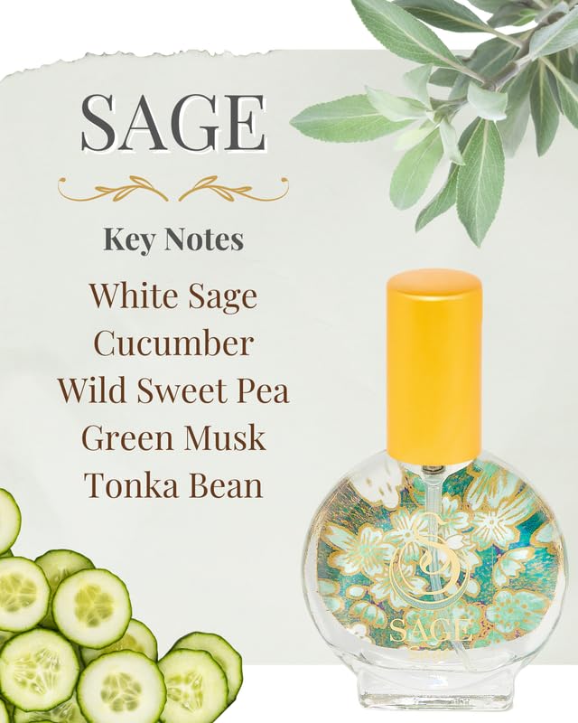 The Sage Lifestyle Sage Mini Spray, Cucumber, White Sage, Tonka Bean, Sweet Pea, Egyptian Musk, Perfume for Women, Long Lasting, Fragrance, Clean, Parfum, 1/2 oz, Travel Size, Mini Perfume for Women