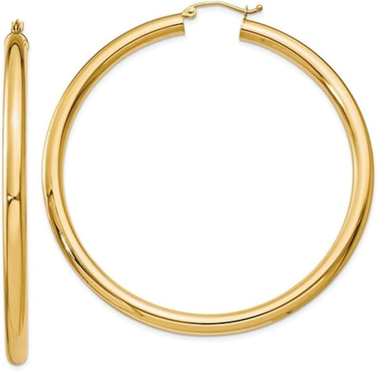 14K Gold Hoop Earrings, 4mm Thick