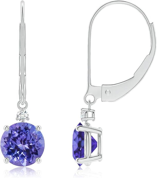 ANGARA Natural Tanzanite Earrings for Women | Tanzanite and Diamond Leverback Drop Earrings in 14K Solid Gold/Platinum | December Birthday, Anniversary, Gemstone Jewellery Gift