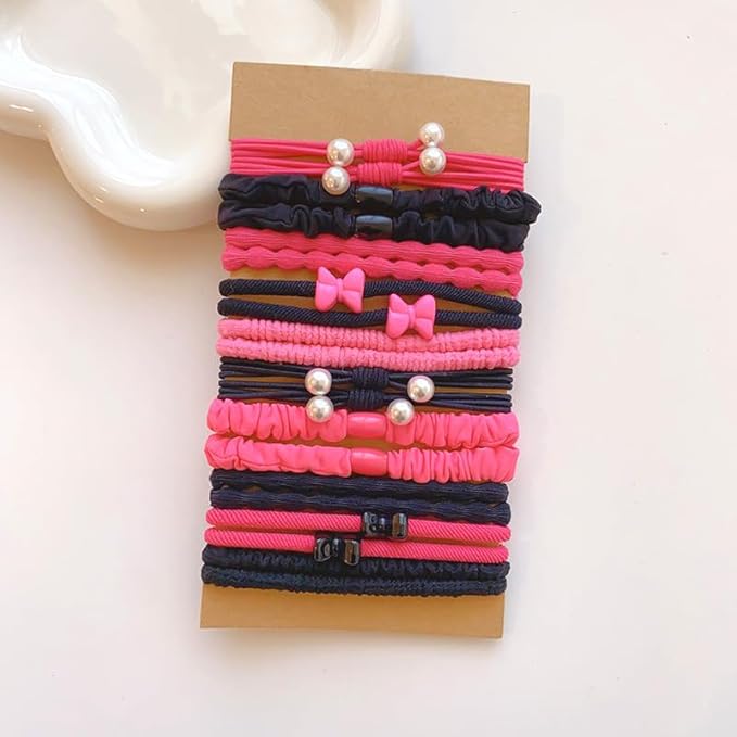 Multistyle Hair Ties Set: Gentle High Elasticity Ponytail Scrunchie Bracelet for Women (19-Barbie Pink Set:20, One Size)
