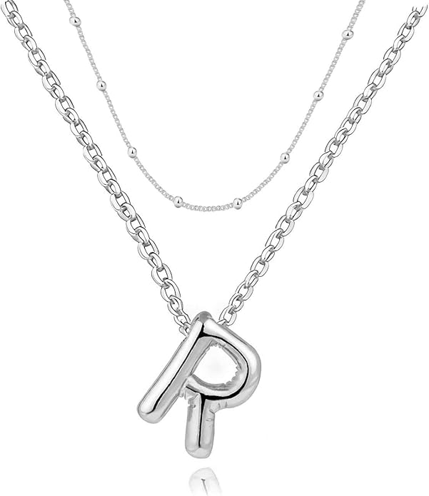PANSHI Gold Initial Necklaces Gifts for Teen Girls Women Girlfriend Teen Girl Gifts Trendy Stuff Layered Bubble Letter Necklace Gold Jewelry Birthday Gift