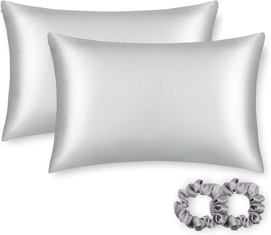 ALASKA BEAR Silk Pillowcase for Hair and Skin, Set of 2 Pure Genuine 22 Momme Mulberry Silk Pillow Cases King Size for Bliss Sleep Better Than Poly Satin, Zipper Closure(2pc, Silver)