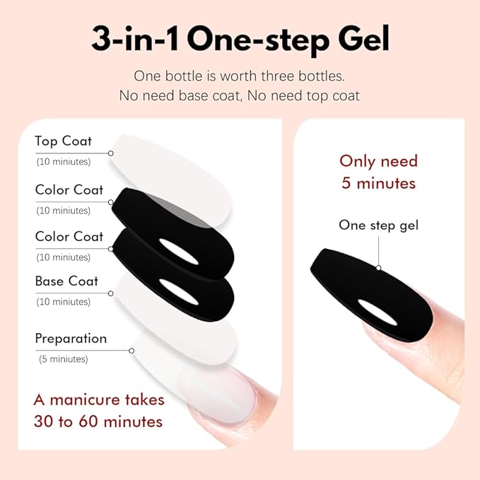 FZANEST Black and White Gel Nail Polish, No Wipe Base Top Coat Color 3 in 1 One Step Gel Polish Chrome Nail Powder Soak Off LED UV Nail Art Starter Manicure