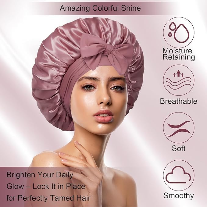 Adjustable Silk Bonnet | Double-Layer Design | Reduces Friction | Controls Frizz | Protects Curly Hair | Multi-Purpose Use