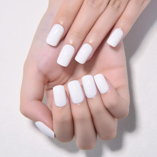 evpct White Short Squoval Glossy Press on Nails for Women Gift, Glossy White Fake Nail with Nail Kit Manicure Kit, Soft Gel Full Cover Reusable Stick on Soft Acrylic False Nails Perfectly Fit