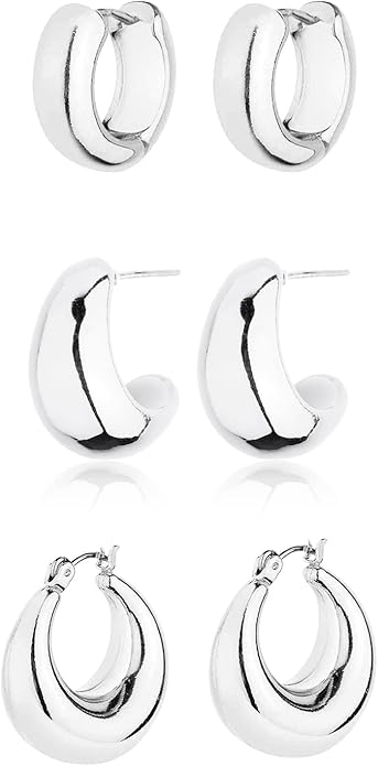 HILXURY Gold Chunky Hoop Earrings Set for Women, 14K Gold Plated Twisted Huggie Hoop Earring Hypoallergenic, Thick Open Hoops Set Lightweight