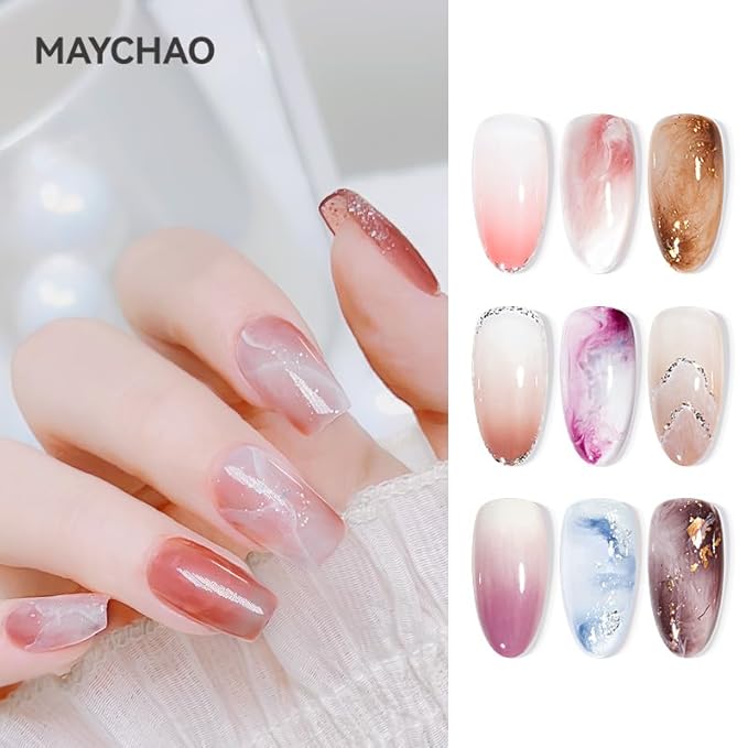 MAYCHAO 15ml Clear Blooming Gel Nail Polish, UV LED Blossom Gel Polish for Spreading Effect Marble Floral Print Watercolor Nail Art Design for Home Nail DIY Manicure, 0.5 Fl Oz