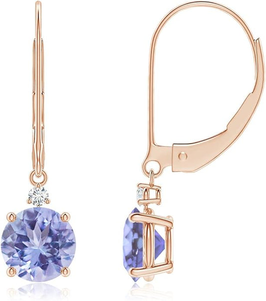 ANGARA Natural Tanzanite Earrings for Women | Tanzanite and Diamond Leverback Drop Earrings in 14K Solid Gold/Platinum | December Birthday, Anniversary, Gemstone Jewellery Gift