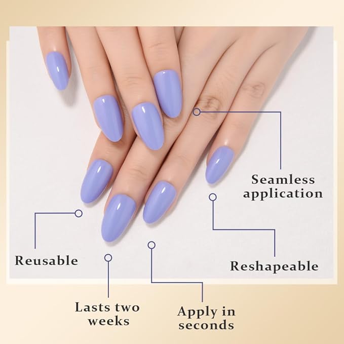 evpct Sea Blue Short Almond Glossy Press on Nails for Women Gift, Glossy Sea Blue Fake Nail with Nail Kit Manicure Kit, Soft Gel Full Cover Reusable Stick on Soft Acrylic False Nails Perfectly Fit