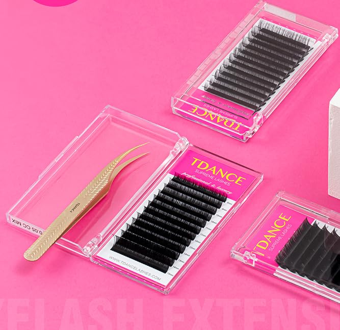 TDANCE Lash Extension Matte Black Eyelash Extension C CC D DD J B L Curl Volume & Classic Lash Extensions 0.03-0.18mm Thickness Professional Salon Use(0.07-CC,9 mm)