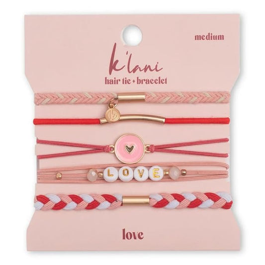 K'lani Hair Tie Bracelets for Women - Elastic Hair Bands That Double as Stylish Jewelry - Love - Medium