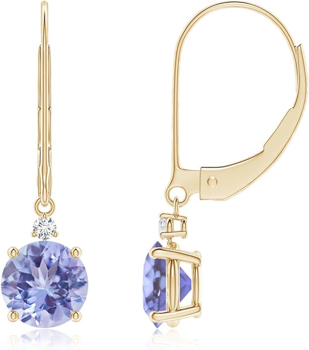 ANGARA Natural Tanzanite Earrings for Women | Tanzanite and Diamond Leverback Drop Earrings in 14K Solid Gold/Platinum | December Birthday, Anniversary, Gemstone Jewellery Gift