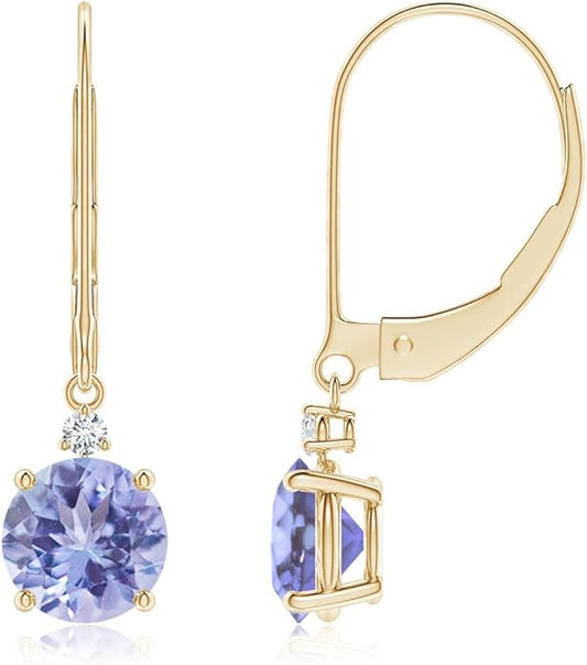 ANGARA Natural Tanzanite Earrings for Women | Tanzanite and Diamond Leverback Drop Earrings in 14K Solid Gold/Platinum | December Birthday, Anniversary, Gemstone Jewellery Gift
