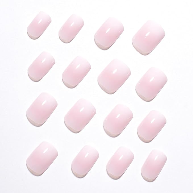 XZMeiLun Light Pink Ombre Press On Nails Short Square, Gradient French Tip Designer Fake Nail Reusable Real Acrylic Nails for Women, Glossy Soft Gel False Nail with Glue On Nails,Wedding Stick On Nail