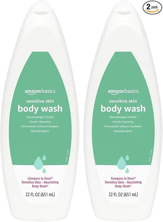 Amazon Basics Body Wash for Sensitive Skin, Hypoallergenic, 22 fl oz (Pack of 2)