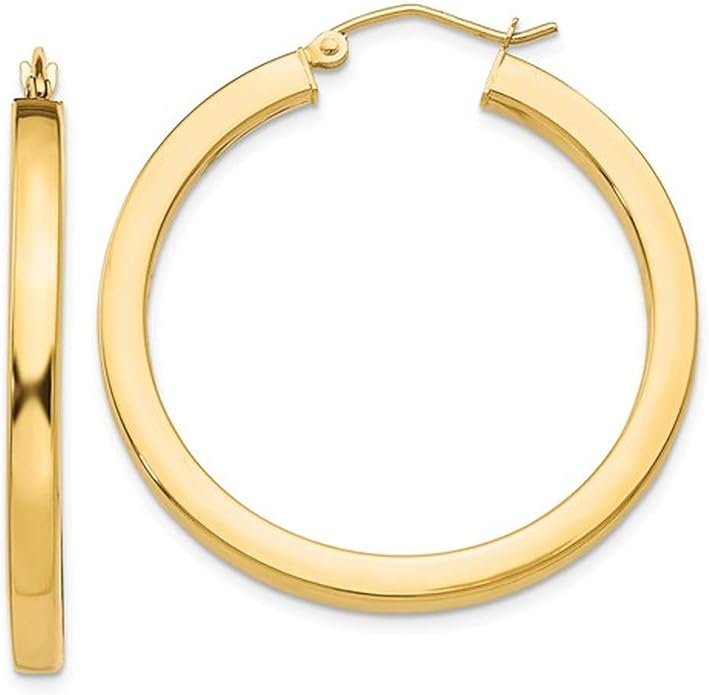 Large 14k Yellow Gold Square-Tubed Hoop Earrings (3mm Thick)