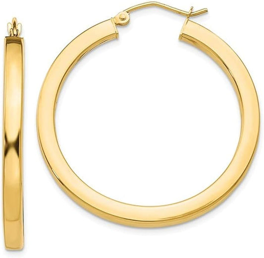 Large 14k Yellow Gold Square-Tubed Hoop Earrings (3mm Thick)