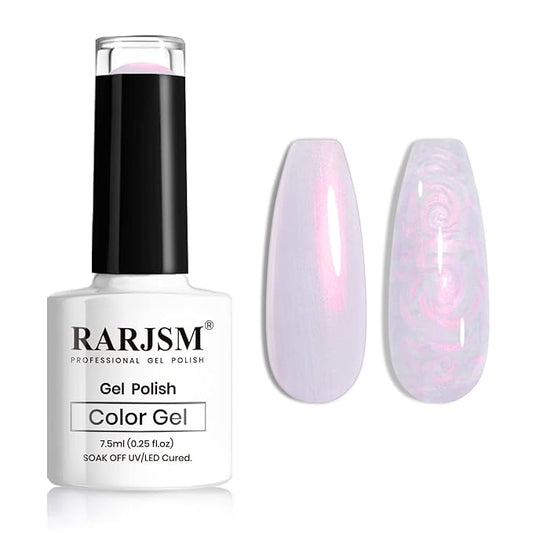 RARJSM Pearl Gel Nail Polish,Purple Pearlescent Gelpolish,Shell Glitter Red Shimmer Iridescent Mermaid Nail Gel Polish Soak Off LED UV Curing Requires Swirl Thread Effect DIY Manicure Use 7.5ML