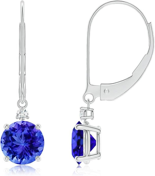 ANGARA Natural Tanzanite Earrings for Women | Tanzanite and Diamond Leverback Drop Earrings in 14K Solid Gold/Platinum | December Birthday, Anniversary, Gemstone Jewellery Gift