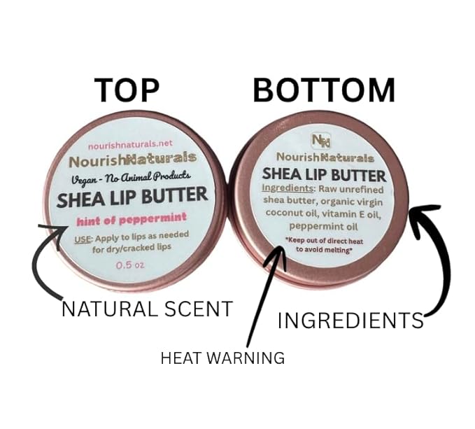 Shea Lip Butter - All Natural 4 Ingredient Lip Balm - Pack of 3 - for dry cracked lips, travel sized, ultra moisturizing vegan lip balm, for long lasting hydration & lip repair, w/ Peppermint oil