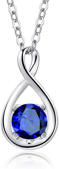 FANCIME 14K Solid Gold Birthstone Pendant with Sterling Silver Chain Infinity Gemstone Necklace Fine Jewelry Anniversary Birthday Christmas Gifts for Women Wife Her