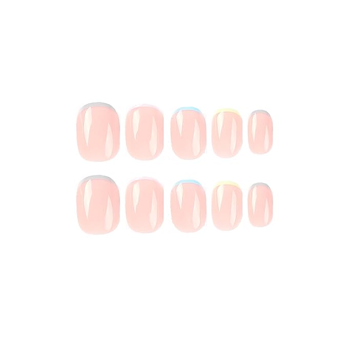 XZMeiLun Colour French Tips Press On Nails Extra Short Square, Extra Short French Tip Nails, Designer Reusable Acrylic Nails Press Ons, Fake Nails With Glue On Nails, Daily Wea False Nails For Women